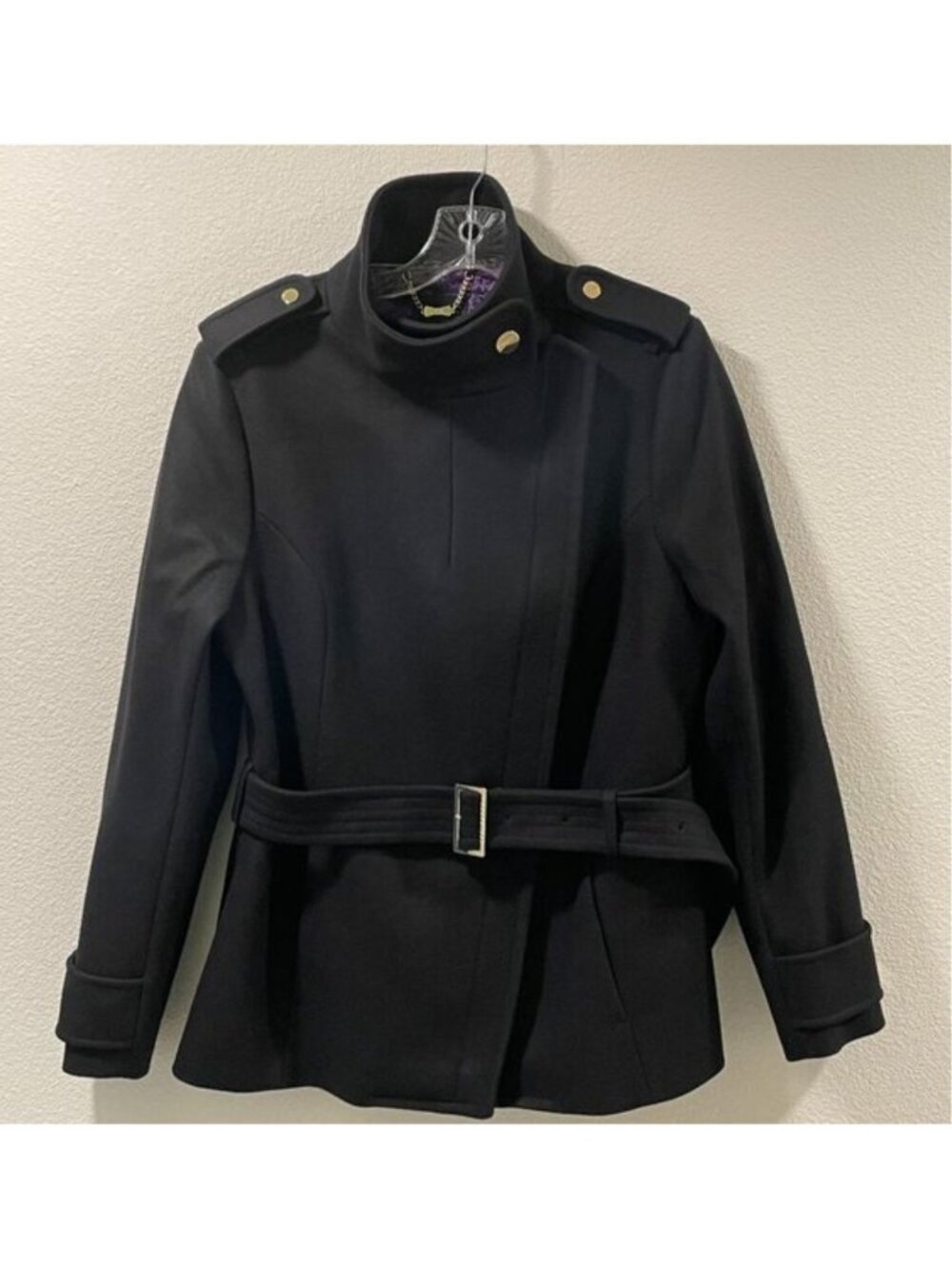 TED BAKER Cunioy RARE Black Wool Cashmere Blend Dressy Pea Coat Women 5/L NEW